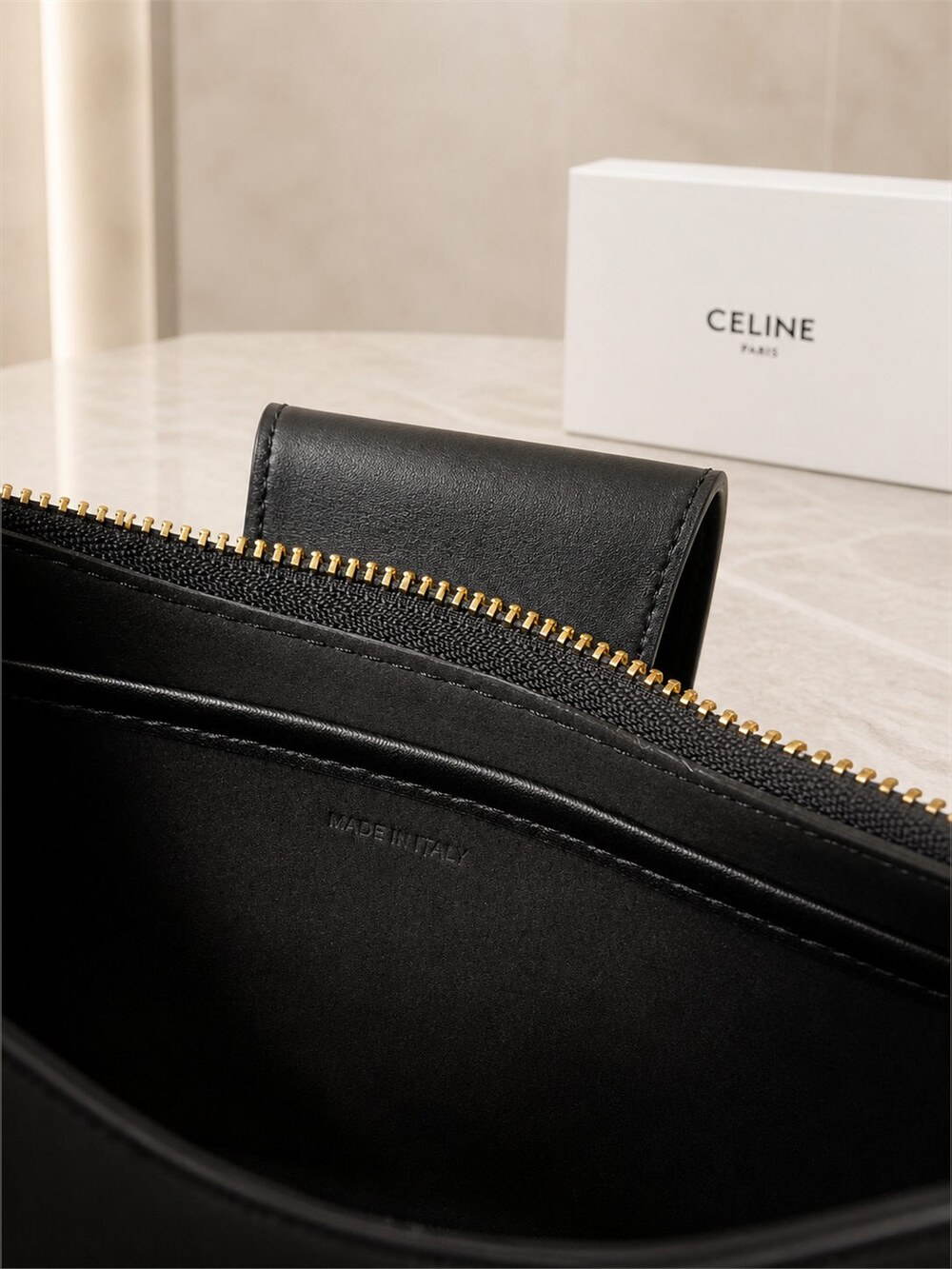 Celine Ava Triomphe Medium Black Leather Shoulder Bag - Picture 8 of 9